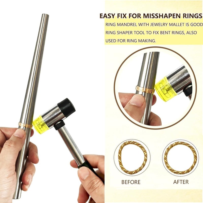 EJOQSON Ring Sizer Measuring Tool Ring Mandrel Metal Ring Sizing Kit Ring Size Measurer Ring Shaper to Fix Bent Rings Reshaper Tool Women Mens Ring Sizers Fixer Repair Kit Jewelry Mandrel and Mallet - Image 3